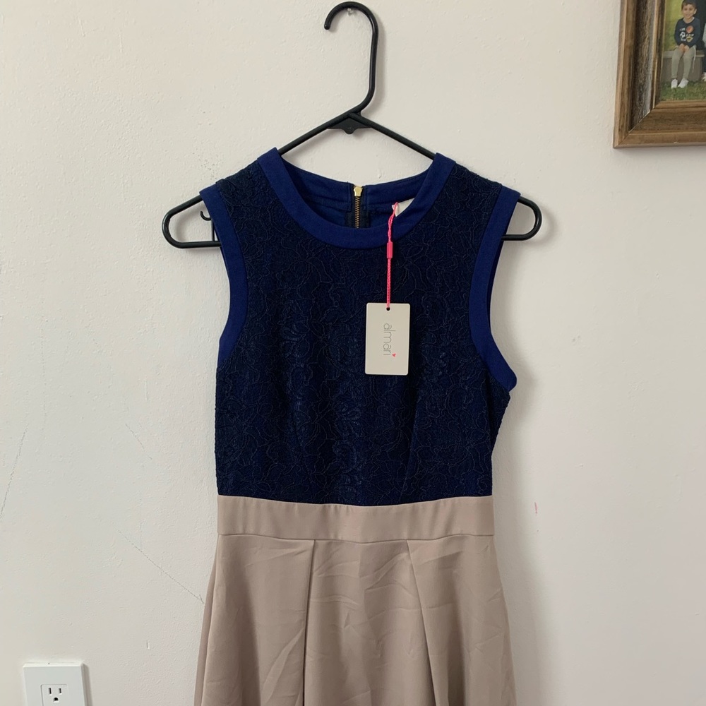 Navy and beige a-line dress